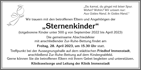 Traueranzeige von Sternenkinder  von Allgäuer Anzeigeblatt