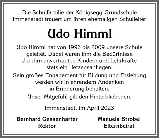 Traueranzeige von Udo Himml von Allgäuer Anzeigeblatt