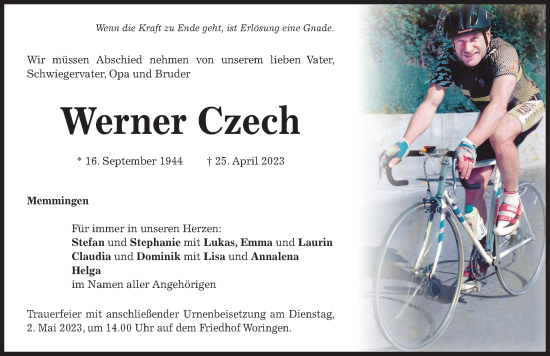 Traueranzeige von Werner Czech von Memminger Zeitung