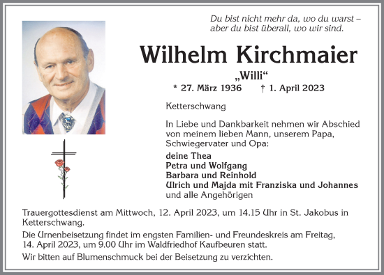 Traueranzeige von Wilhelm Kirchmaier von Allgäuer Zeitung, Kaufbeuren/Buchloe