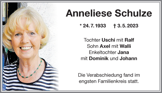 Traueranzeige von Anneliese Schulze von Memminger Zeitung