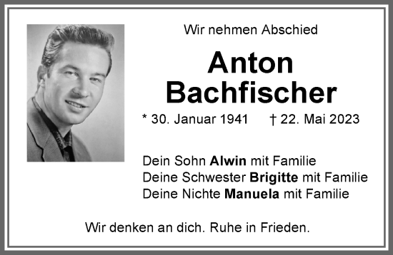 Traueranzeige von Anton Bachfischer von Memminger Zeitung
