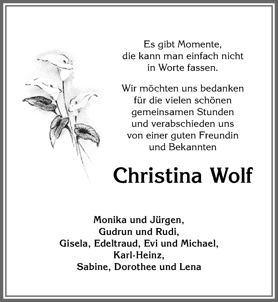  Traueranzeige für Christina Wolf vom 10.05.2023 aus Allgäuer Anzeigeblatt