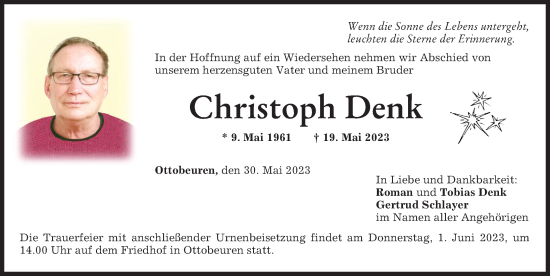 Traueranzeige von Christoph Denk von Memminger Zeitung