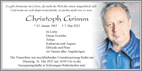 Traueranzeige von Christoph Grimm von Allgäuer Zeitung, Füssen