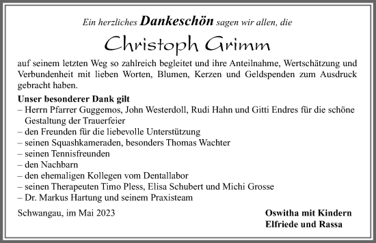 Traueranzeige von Christoph Grimm von Allgäuer Zeitung, Füssen