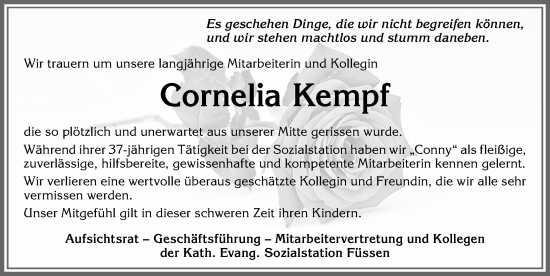 Traueranzeige von Cornelia Kempf von Allgäuer Zeitung, Füssen