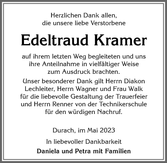 Traueranzeige von Edeltraud Kramer von Allgäuer Zeitung,Kempten