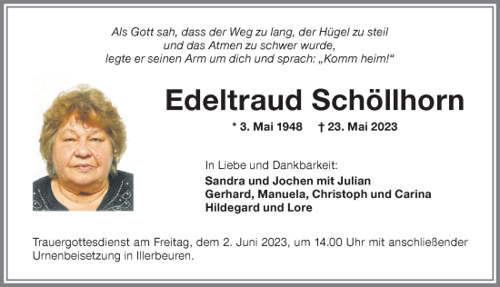 Traueranzeige von Edeltraud Schöllhorn von Memminger Zeitung