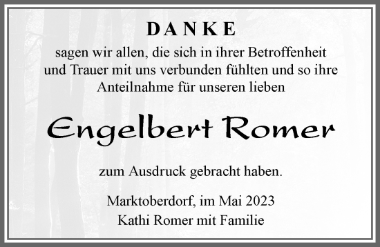 Traueranzeige von Engelbert Romer von Allgäuer Zeitung, Marktoberdorf