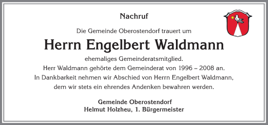 Traueranzeige von Engelbert Waldmann von Allgäuer Zeitung, Kaufbeuren/Buchloe