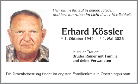 Traueranzeige von Erhard Kössler von Allgäuer Zeitung, Marktoberdorf