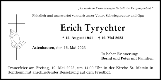 Traueranzeige von Erich Tyrychter von Memminger Zeitung