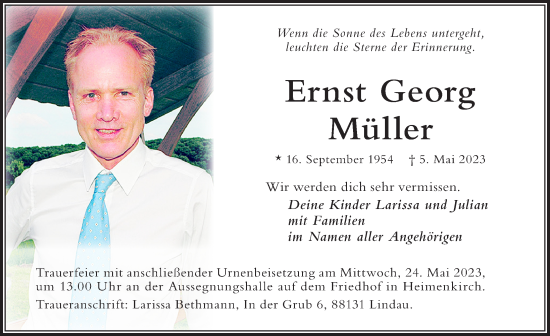 Traueranzeige von Ernst Georg Müller von Der Westallgäuer