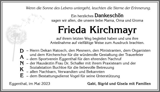 Traueranzeige von Frieda Kirchmayr von Allgäuer Zeitung, Kaufbeuren/Buchloe