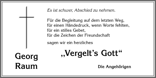 Traueranzeige von Georg Raum von Allgäuer Zeitung,Kempten