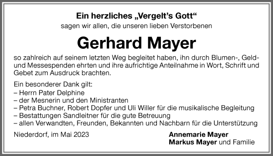 Traueranzeige von Gerhard Mayer von Memminger Zeitung