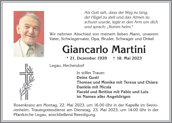 Traueranzeige von Giancarlo Martini von Memminger Zeitung