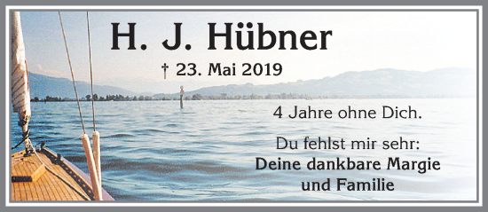 Traueranzeige von H. J. Hübner von Memminger Zeitung