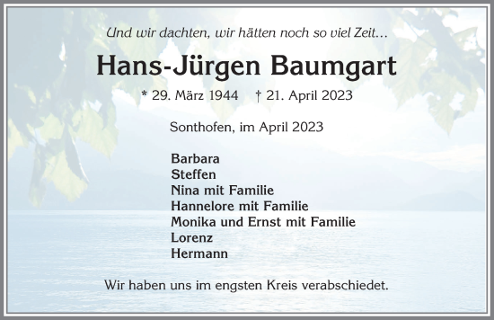 Traueranzeige von Hans-Jürgen Baumgart von Allgäuer Anzeigeblatt