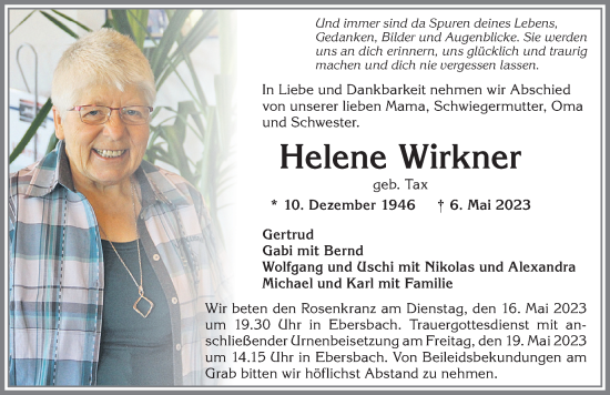 Traueranzeige von Helene Wirkner von Allgäuer Zeitung, Marktoberdorf