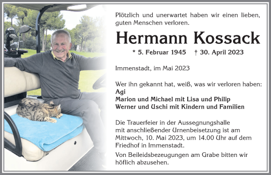 Traueranzeige von Hermann Kossack von Allgäuer Anzeigeblatt