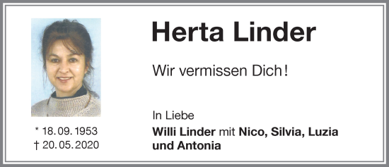 Traueranzeige von Herta Linder von Memminger Zeitung