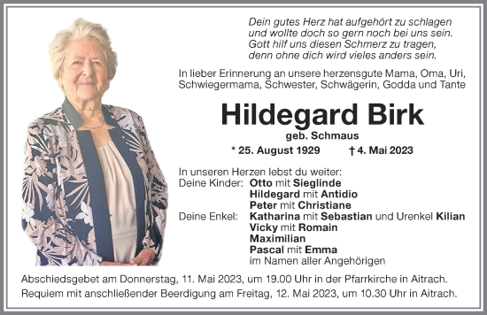 Traueranzeige von Hildegard Birk von Memminger Zeitung