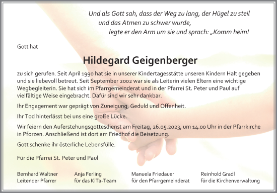Traueranzeige von Hildegard Geigenberger von Allgäuer Zeitung, Kaufbeuren/Buchloe