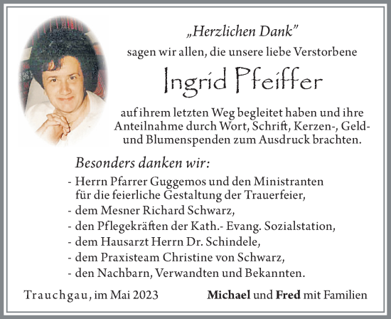 Traueranzeige von Ingrid Pfeiffer von Allgäuer Zeitung, Füssen