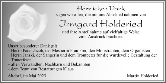 Traueranzeige von Irmgard Holderied von Allgäuer Zeitung, Marktoberdorf