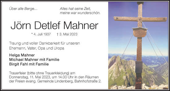 Traueranzeige von Jörn Detlef Mahner von Der Westallgäuer