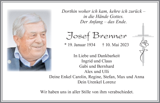 Traueranzeige von Josef Brenner von Allgäuer Zeitung, Füssen