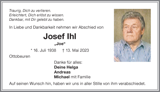 Traueranzeige von Josef Ihl von Memminger Zeitung