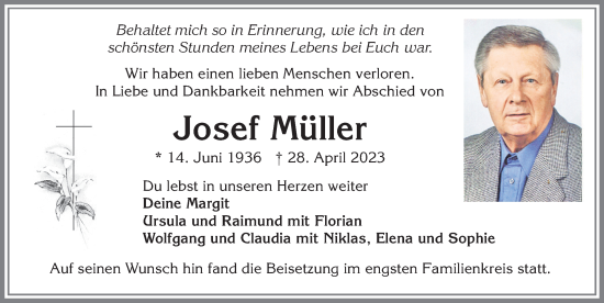 Traueranzeige von Josef Müller von Allgäuer Zeitung, Kaufbeuren/Buchloe