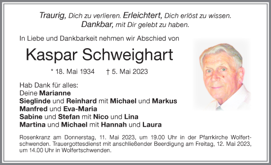 Traueranzeige von Kaspar Schweighart von Memminger Zeitung