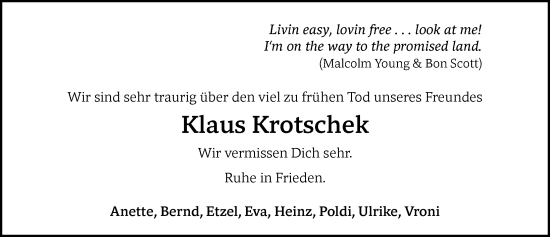 Traueranzeige von Klaus Krotschek von Allgäuer Zeitung, Füssen