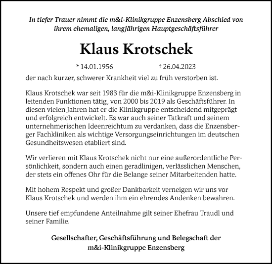Traueranzeige von Klaus Krotschek von Allgäuer Zeitung, Gesamtausgabe
