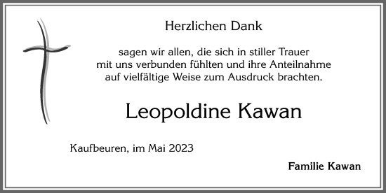 Traueranzeige von Leopoldine Kawan von Allgäuer Zeitung, Kaufbeuren/Buchloe