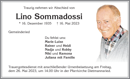 Traueranzeige von Lino Sommadossi von Allgäuer Zeitung,Kempten