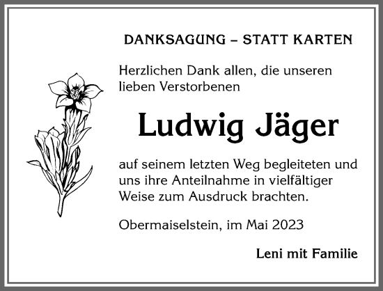 Traueranzeige von Ludwig Jäger von Allgäuer Anzeigeblatt