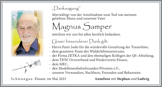 Traueranzeige von Magnus Samper von Allgäuer Zeitung, Füssen