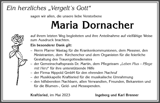Traueranzeige von Maria Dornacher von Allgäuer Zeitung, Marktoberdorf