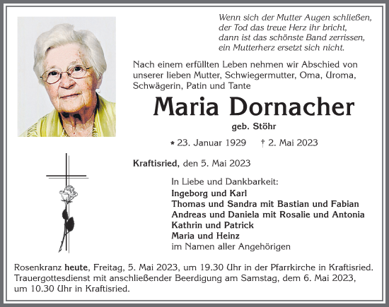 Traueranzeige von Maria Dornacher von Allgäuer Zeitung, Marktoberdorf
