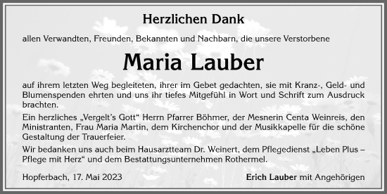Traueranzeige von Maria Lauber von Allgäuer Zeitung, Marktoberdorf