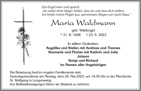 Traueranzeige von Maria Waldmann von Allgäuer Zeitung, Marktoberdorf