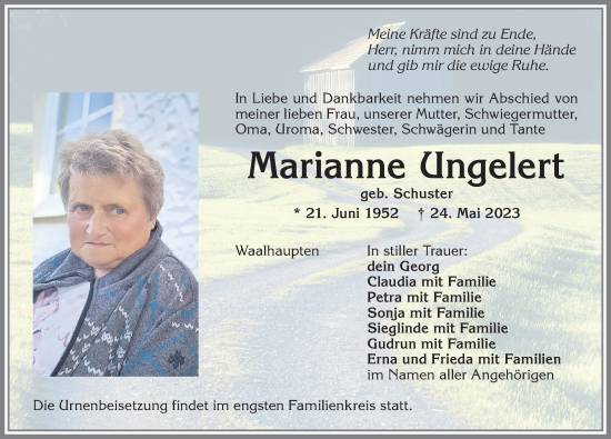 Traueranzeige von Marianne Ungelert von Landsberger Tagblatt, Augsburger Allgemeine