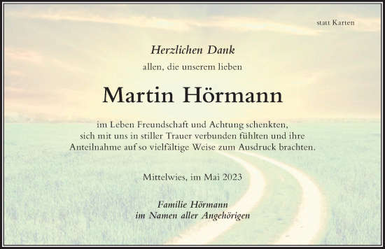 Traueranzeige von Martin Hörmann von Der Westallgäuer