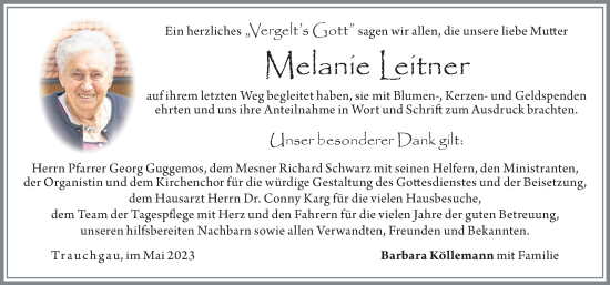 Traueranzeige von Melanie Leitner von Allgäuer Zeitung, Füssen
