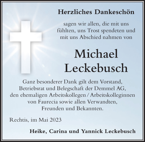 Traueranzeige von Michael Leckebusch von Der Westallgäuer